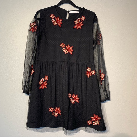 ZARA | Trafaluc Collection Black and Red Floral Embroidered Dress - Picture 2 of 14